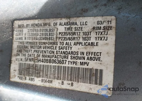 2011 Honda Odyssey Ex из США, поврежденный, VIN 5FNRL5H40BB063607